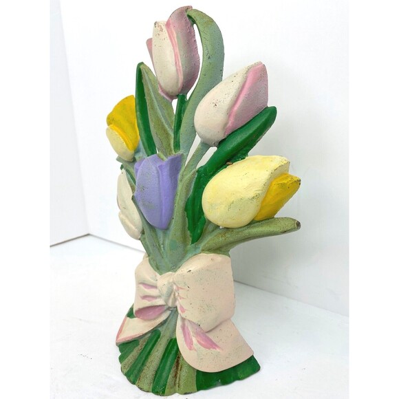 Original Painted Hubley Tulip Painted Doorstop Vintage Cast Iron - Picture 3 of 11